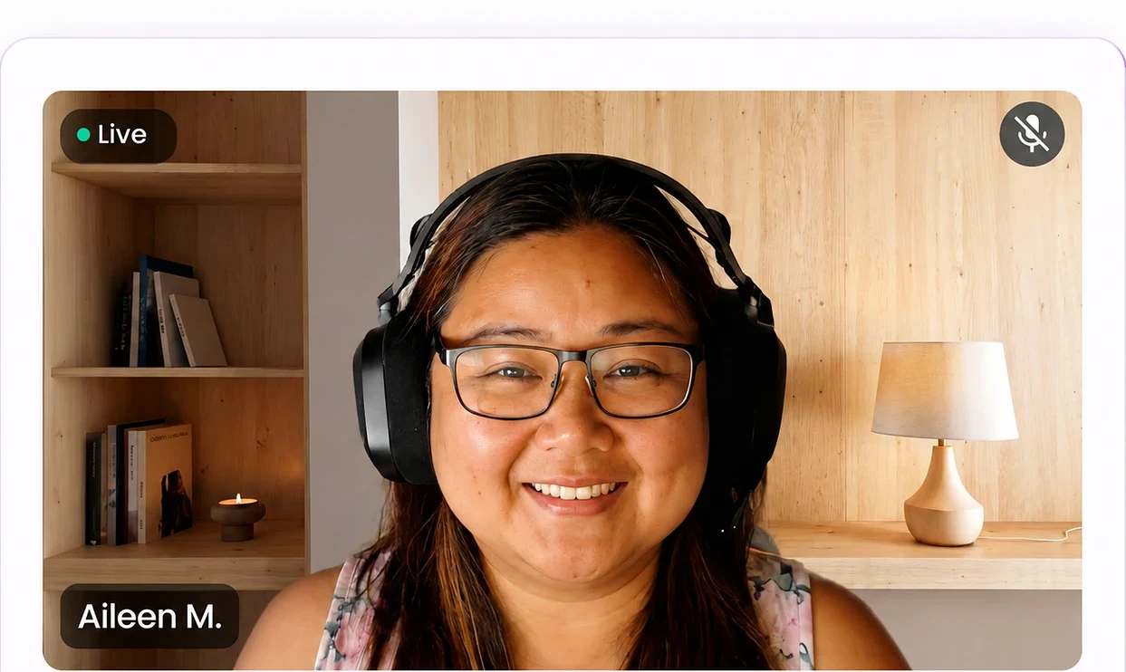 Aileen M., a Cashflowy human bookkeeper, on a live video call